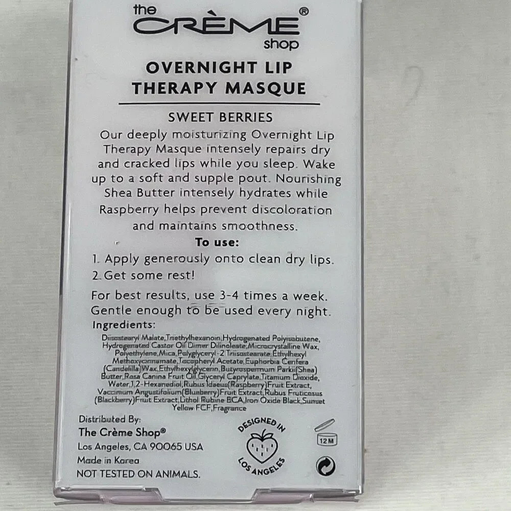 Lot of 2 The Creme Shop Overnight Lip Therapy Masque Sweet Berries 0.67 oz NEW